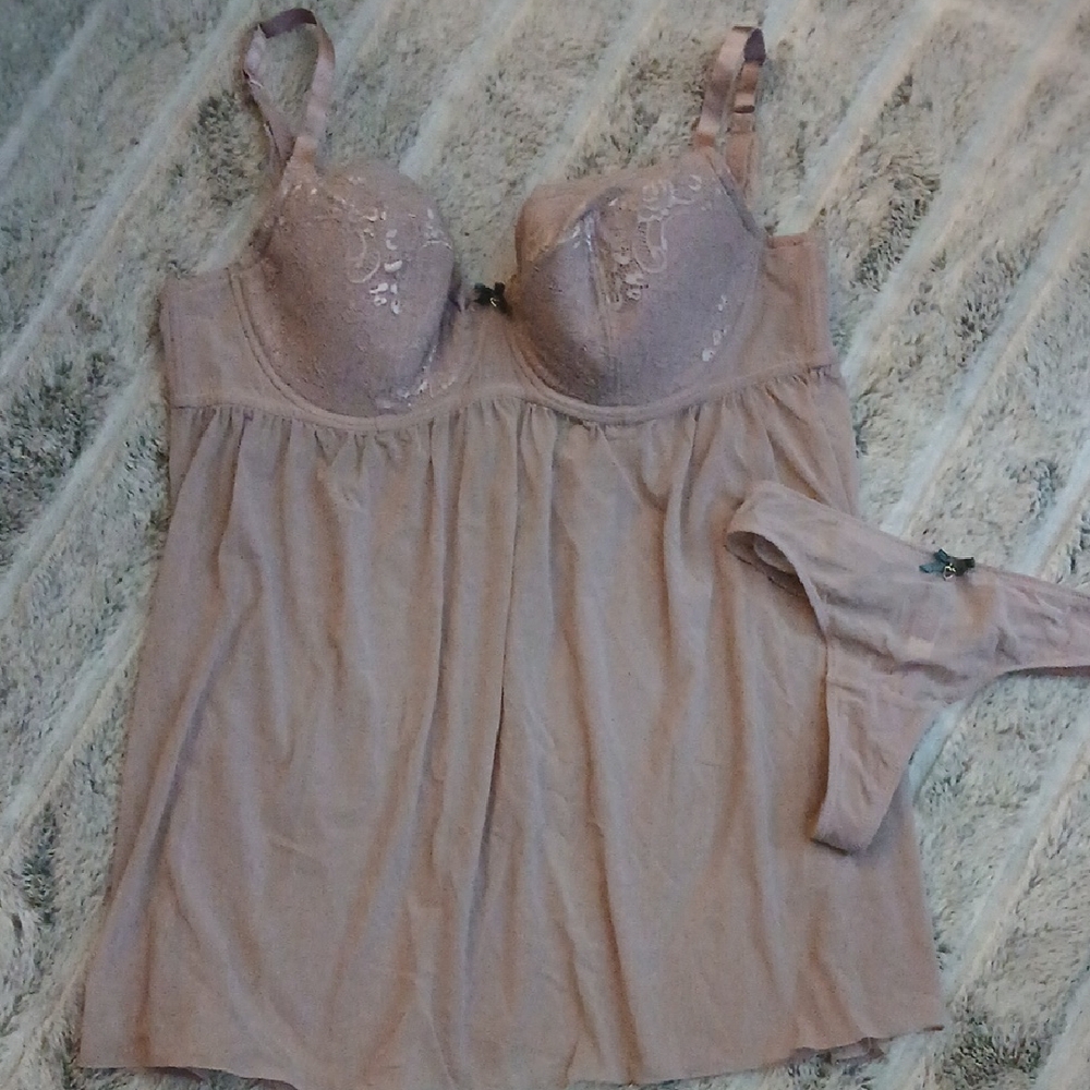 Adore Me Lace Chemise Set in Tan